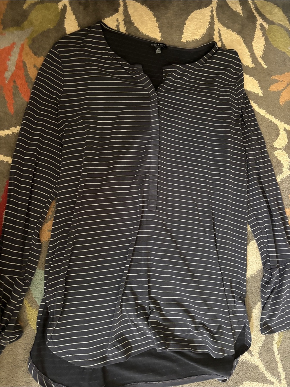 Lucky Brand Black Long-Sleeve Henley with White Stripes